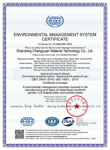 Chine Shandong Changyuan Material Technology Co., Ltd. certifications